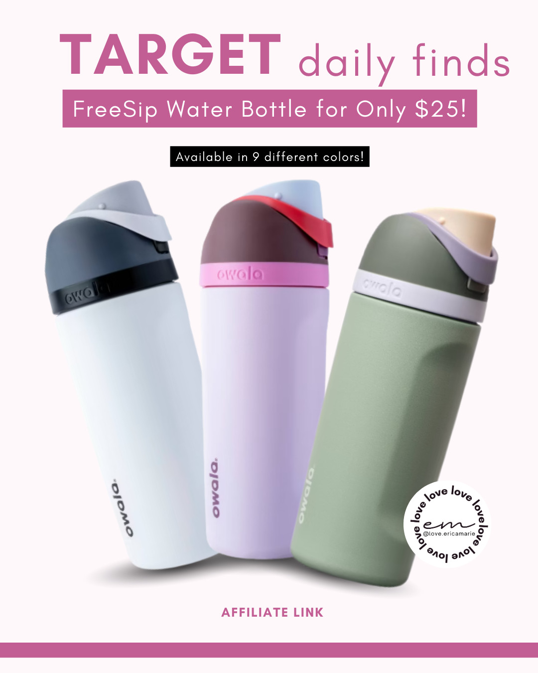 Target has the Owala FreeSip Water Bottle for $25 right now, with lots of color options to choose from. 

 #LTKfitnessgoals #LTKActive #LTKSaleAlert