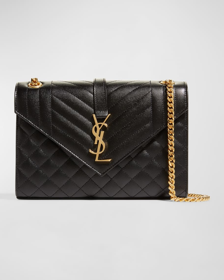 Saint Laurent Envelope Triquilt Medium YSL Shoulder Bag in Grained Leather | Neiman Marcus