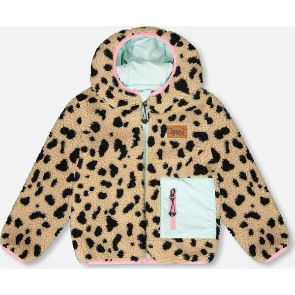 Reversible Mid-Season Sherpa Jacket Leopard, Mint Green | Maisonette
