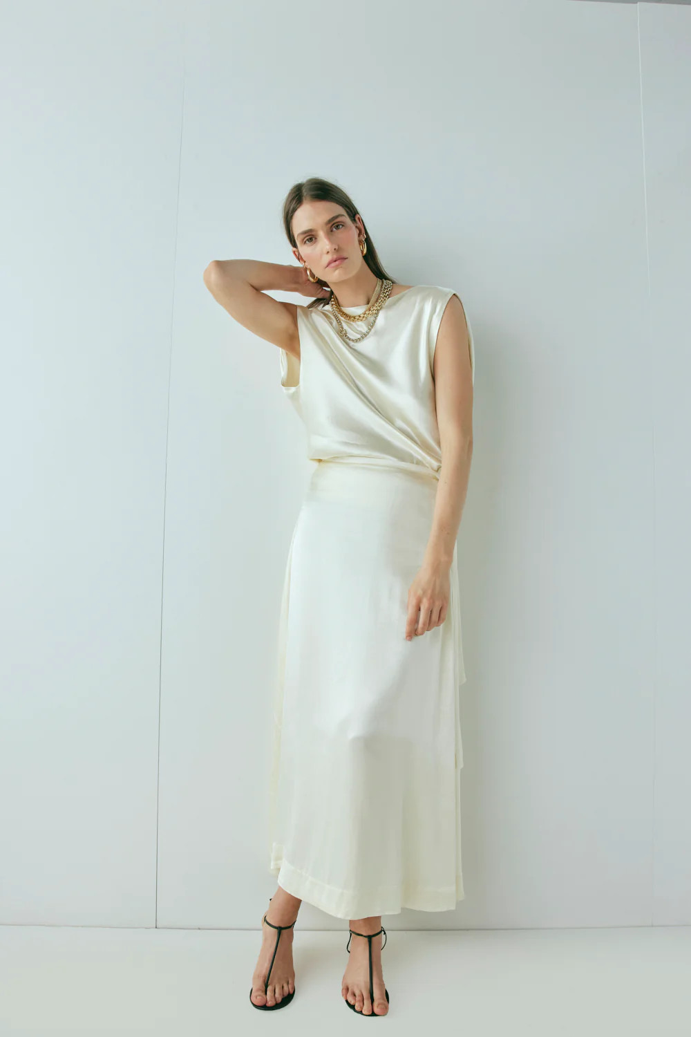 Luel Satin Maxi Skirt Cream | VRG Grl