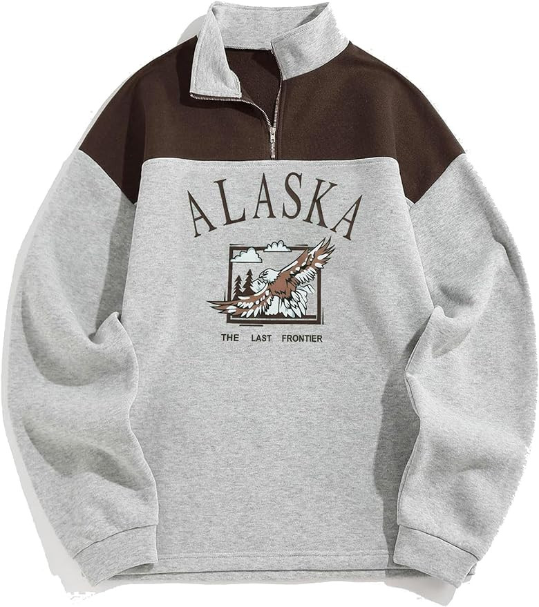 ZAFUL Men's Letters Embroidered Raglan Sleeve Quarter Zip Fleece Vintage Pullover Sweatshirt | Amazon (US)