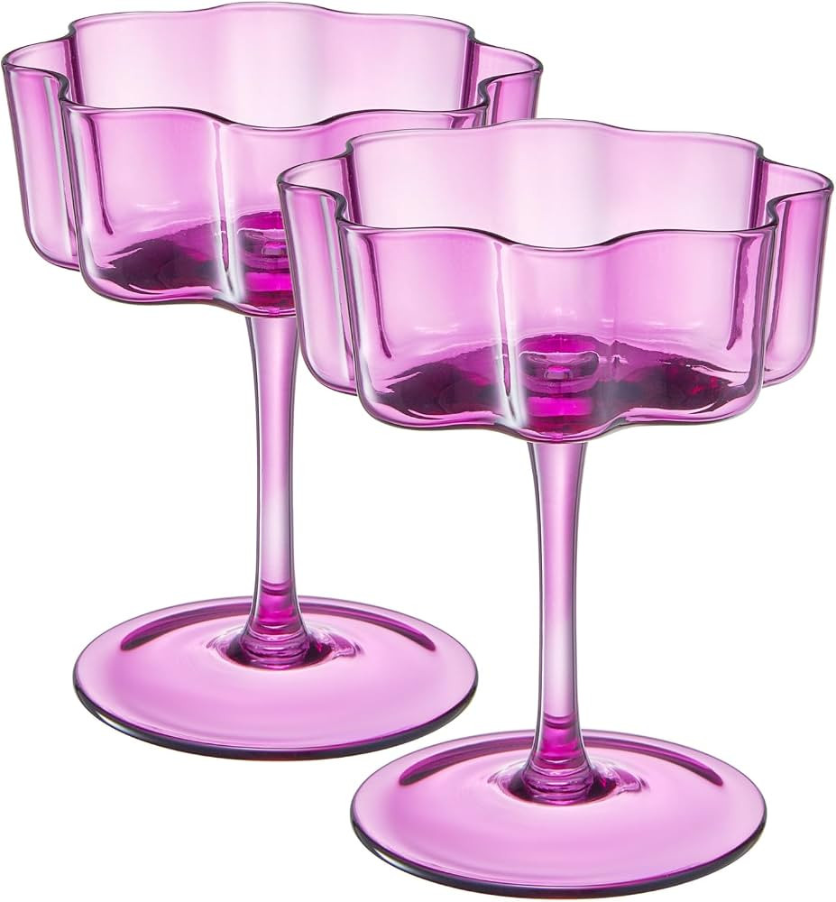 Khen Flower Vintage Wavy Glass Coupes Martini, Champagne & Cocktail Coupes - Set of 2-7oz Colorfu... | Amazon (US)