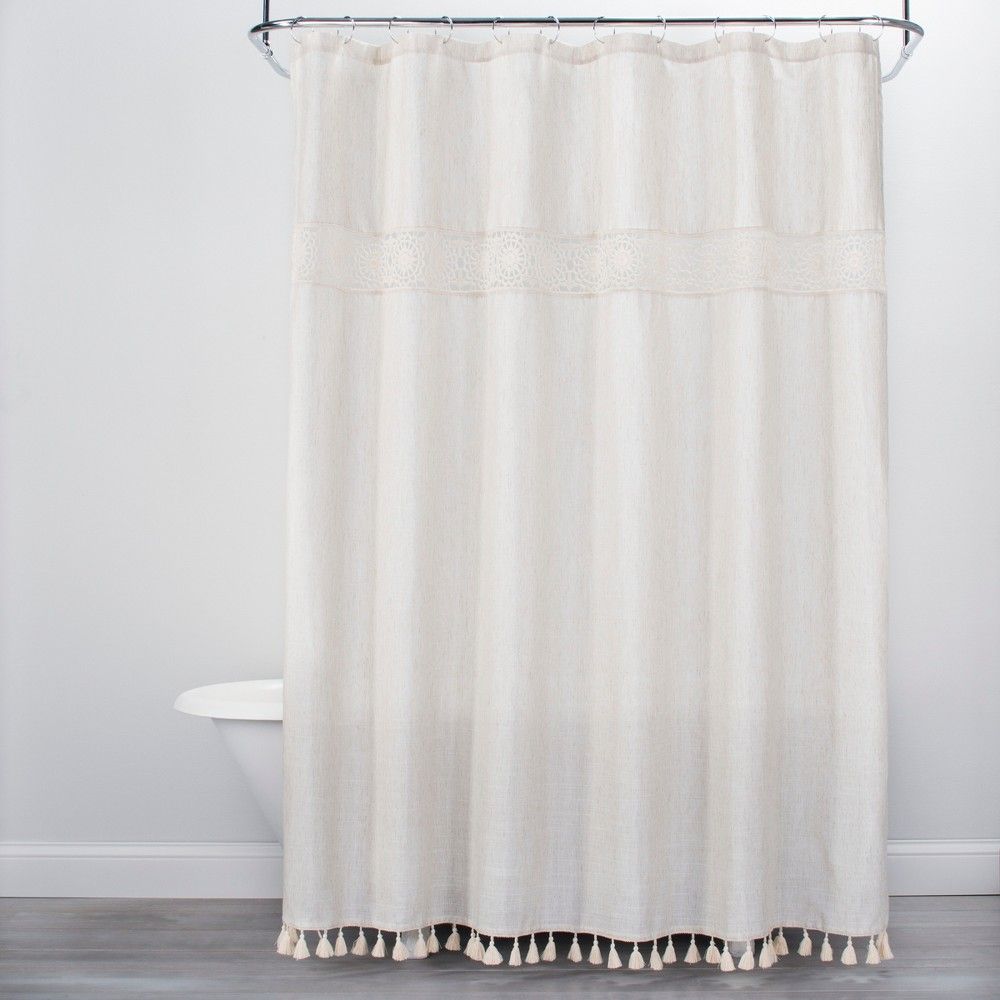 Solid Crochet with Tassels Shower Curtain Tan - Opalhouse™ | Target