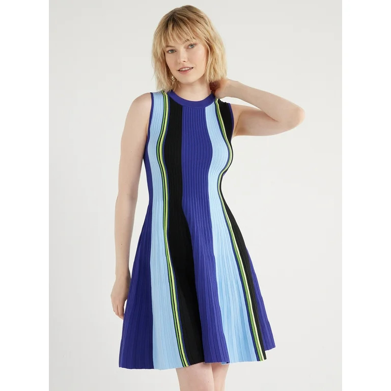 Scoop Women's Sleeveless High Neck Stripe Mini Sweater Dress, Sizes XS-XXL | Walmart (US)