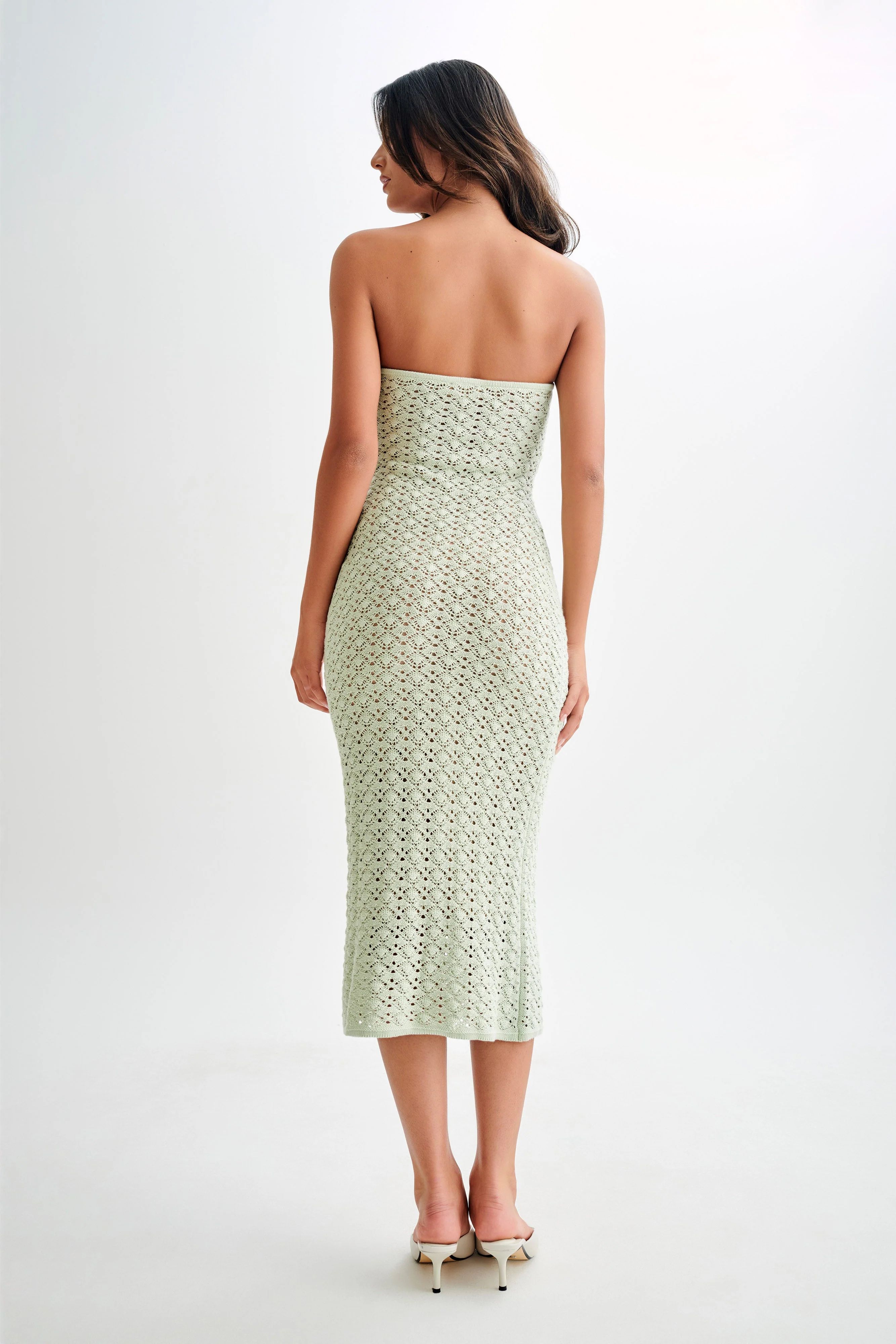 Delia Strapless Knit Midi Dress - Pastel Green | MESHKI US