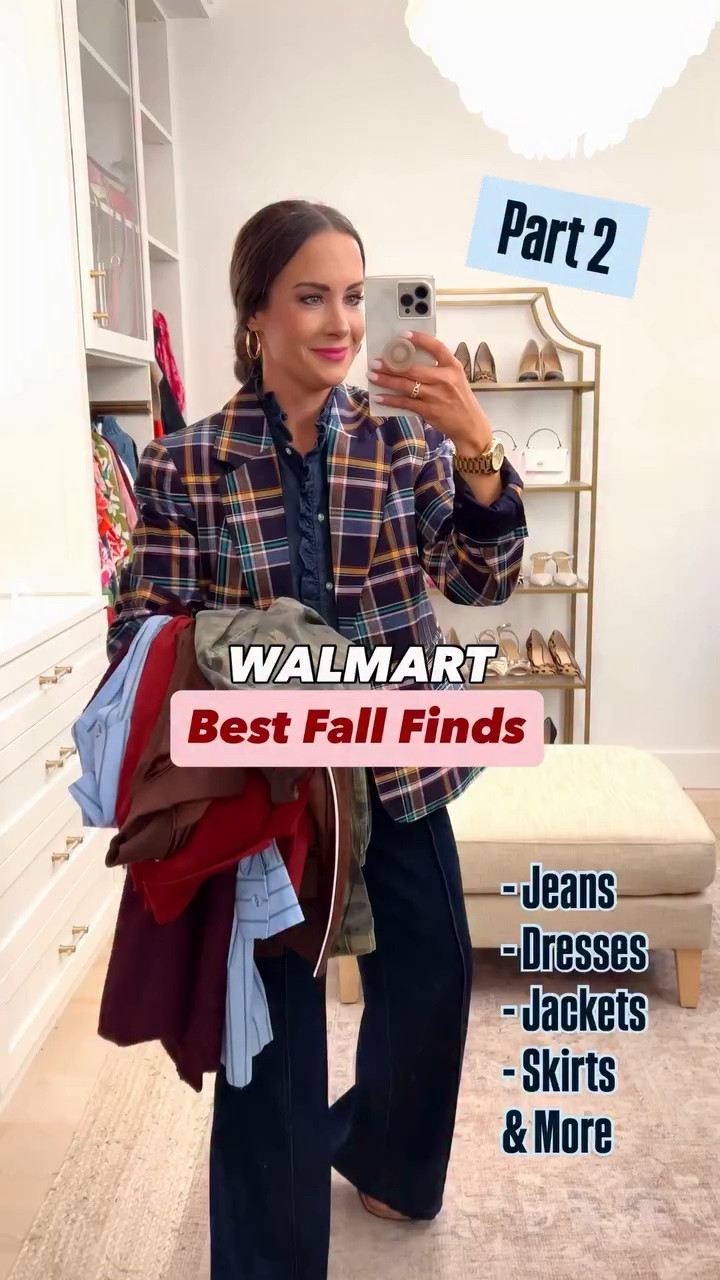Cutest new fall finds from @walmart! Comment OUTFIT LINKS to shop it all! ❤️ This plaid blazer just restocked in all sizes! 🌟 It comes in more colors too! 

#walmart #walmartfashion #walmartstyle