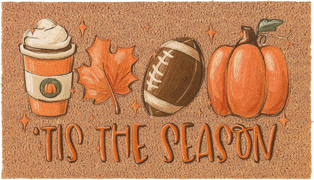 Coir Doormat Front Door Mat New Home Closing Housewarming Gift Tis The Season Fall Pumpkin Football Leaves Coffee White (30" x 18" Standard) | Amazon (US)