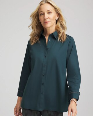 Women's Rhinestone Embellished Poplin Tunic in Teal Shadow | Chico's | Chico's