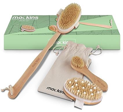mockins Natural Boar Body Brush Set with Detachable Cellulite Brush, Long Wooden Handle for Dry B... | Amazon (US)