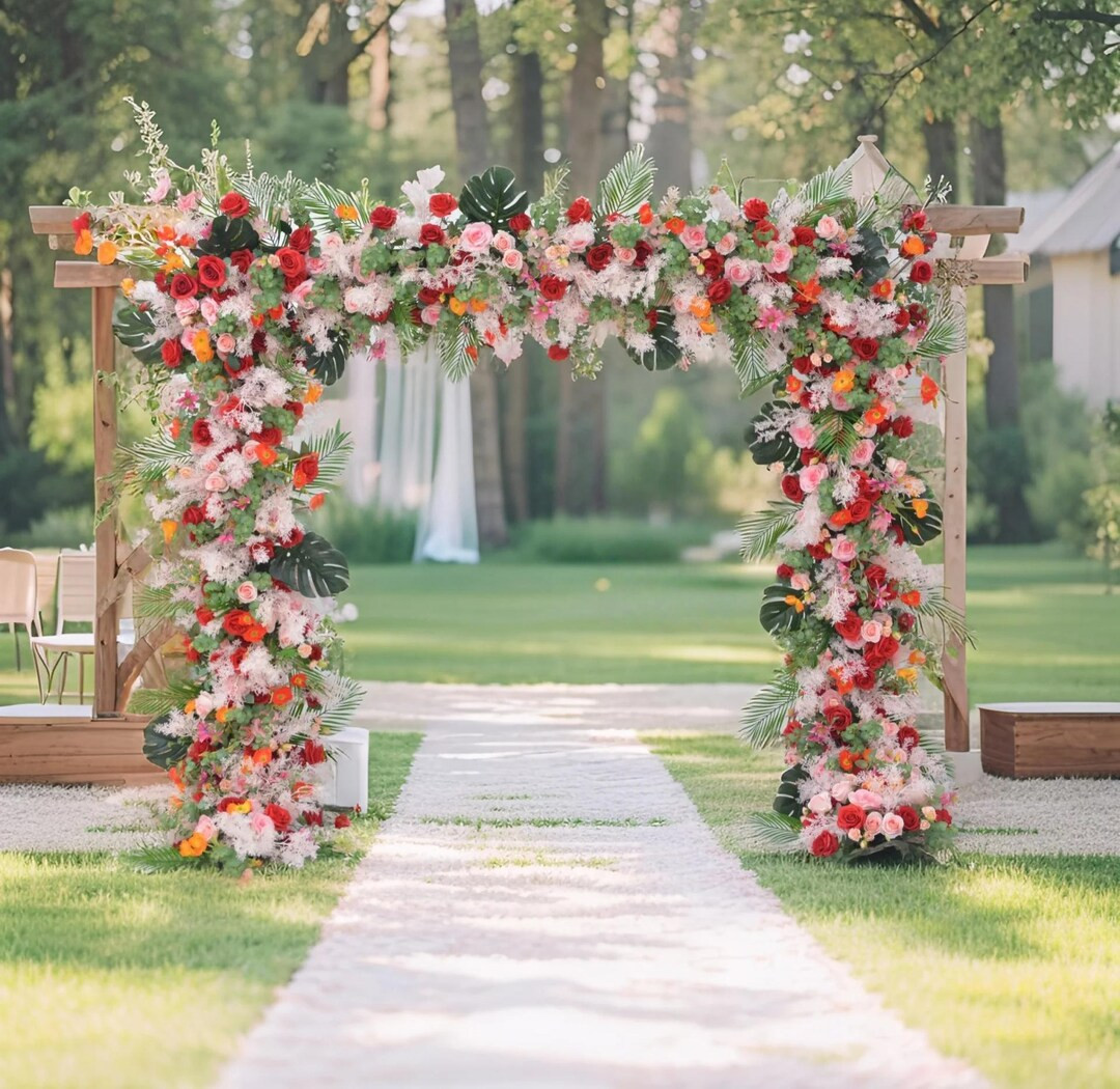 Wedding Arch Flower Arrangements in Pink, Red, and Orange | Etsy (US)