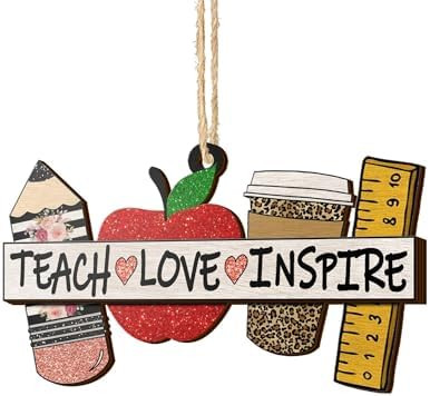 V VIBEPY All Over Printed Teacher Ornament, Teacher Christmas Ornaments Apple Pen Ornaments for T... | Amazon (US)