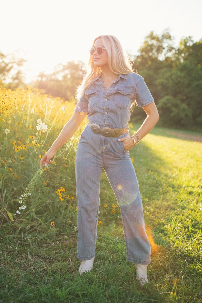 Chances Are Medium Wash Button Up Denim Jumpsuit FINAL SALE | Pink Lily