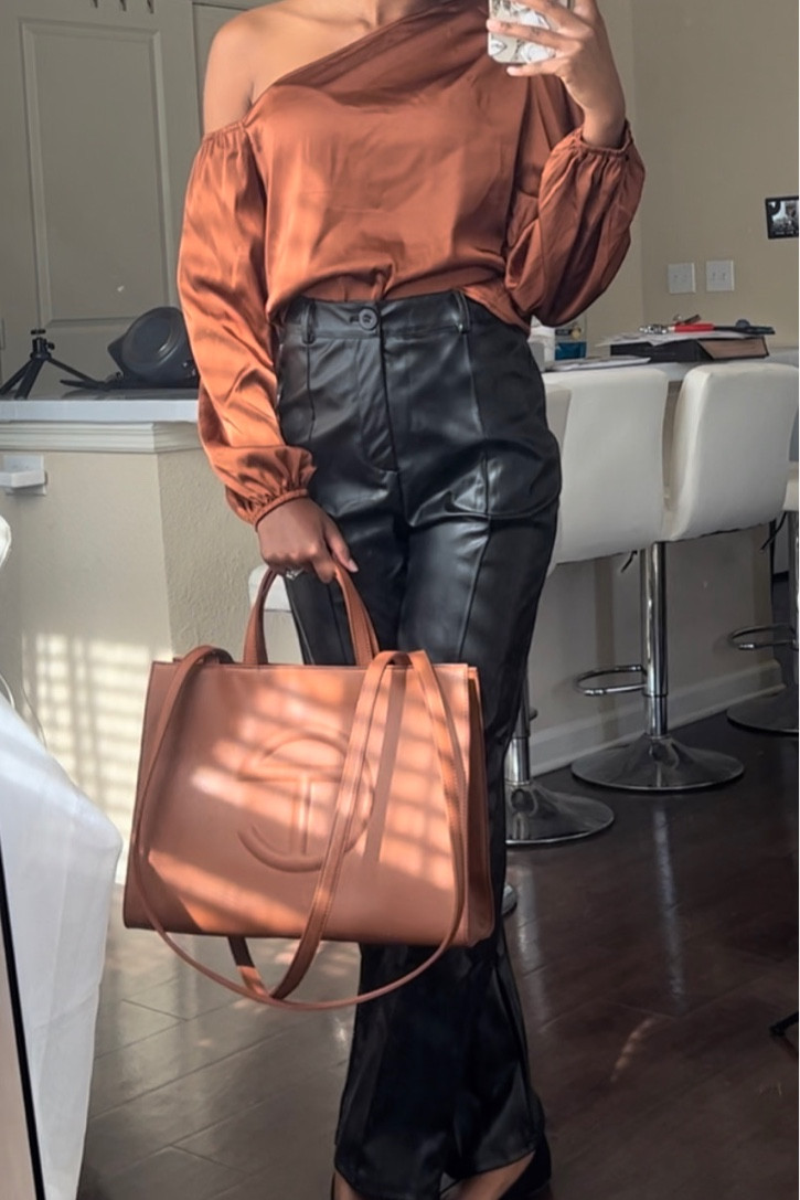 Professional Outfit Inspo for Business Meetings, Work, or Any Other Professional Event | Black Leather Straight Leg Pants with Satin Off the Shoulder Shirt

#LTKbeauty #LTKstyletip #LTKworkwear