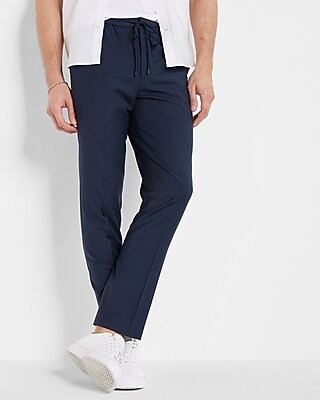 Extra Slim Solid Navy Wool-blend Drawstring Modern Tech Suit Pant | Express