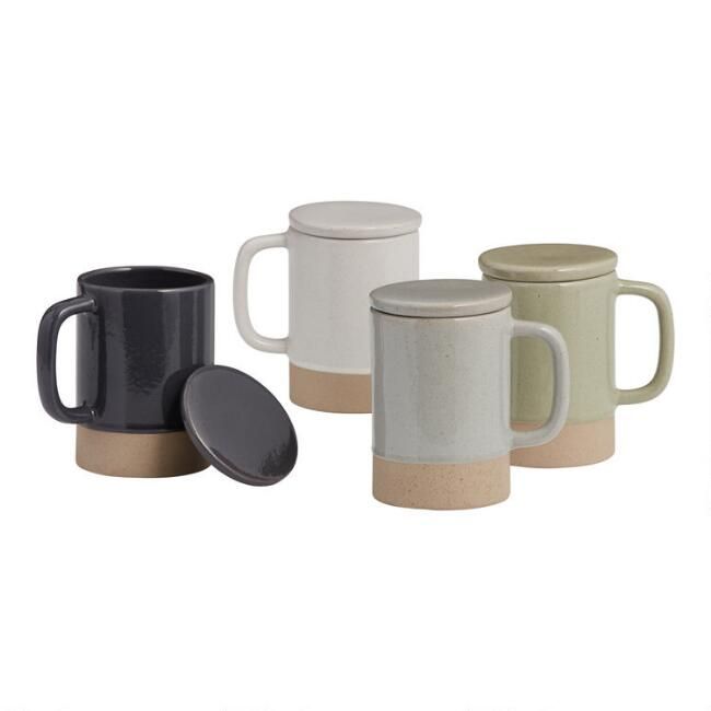 Speckled Stoneware Mug with Lid Set Of 4 | World Market