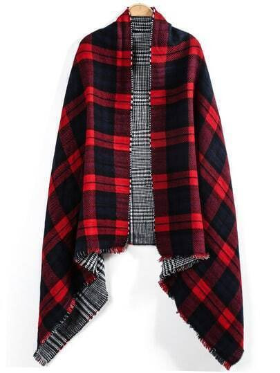 Red Plaid Fringe Both Sides Scarve | SHEIN
