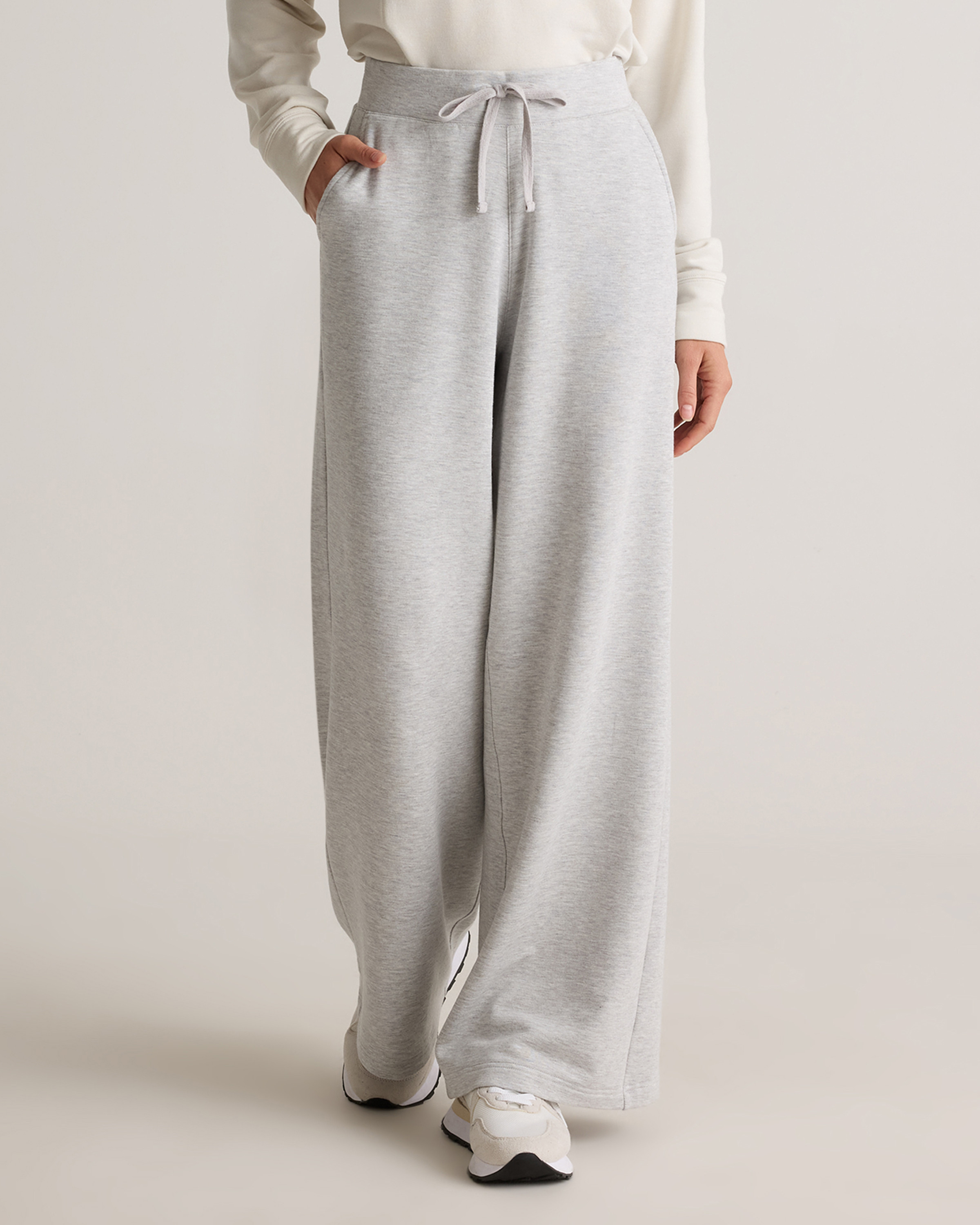 Quince | Women's SuperSoft Fleece Wide Leg Pants in Heather Grey, Size Small, Lenzing Modal | Quince