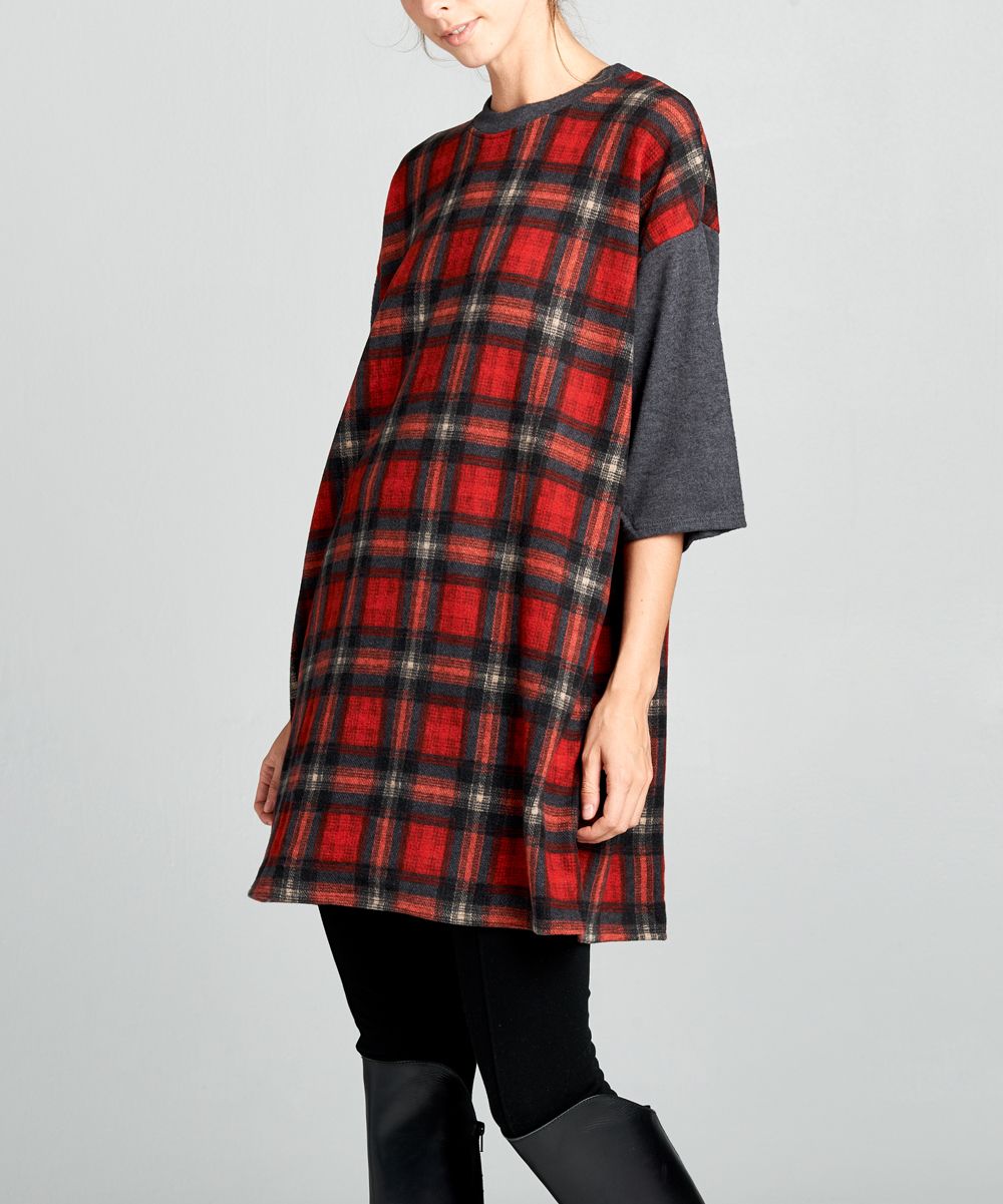 Red & Gray Plaid Tunic Dress - Women | zulily