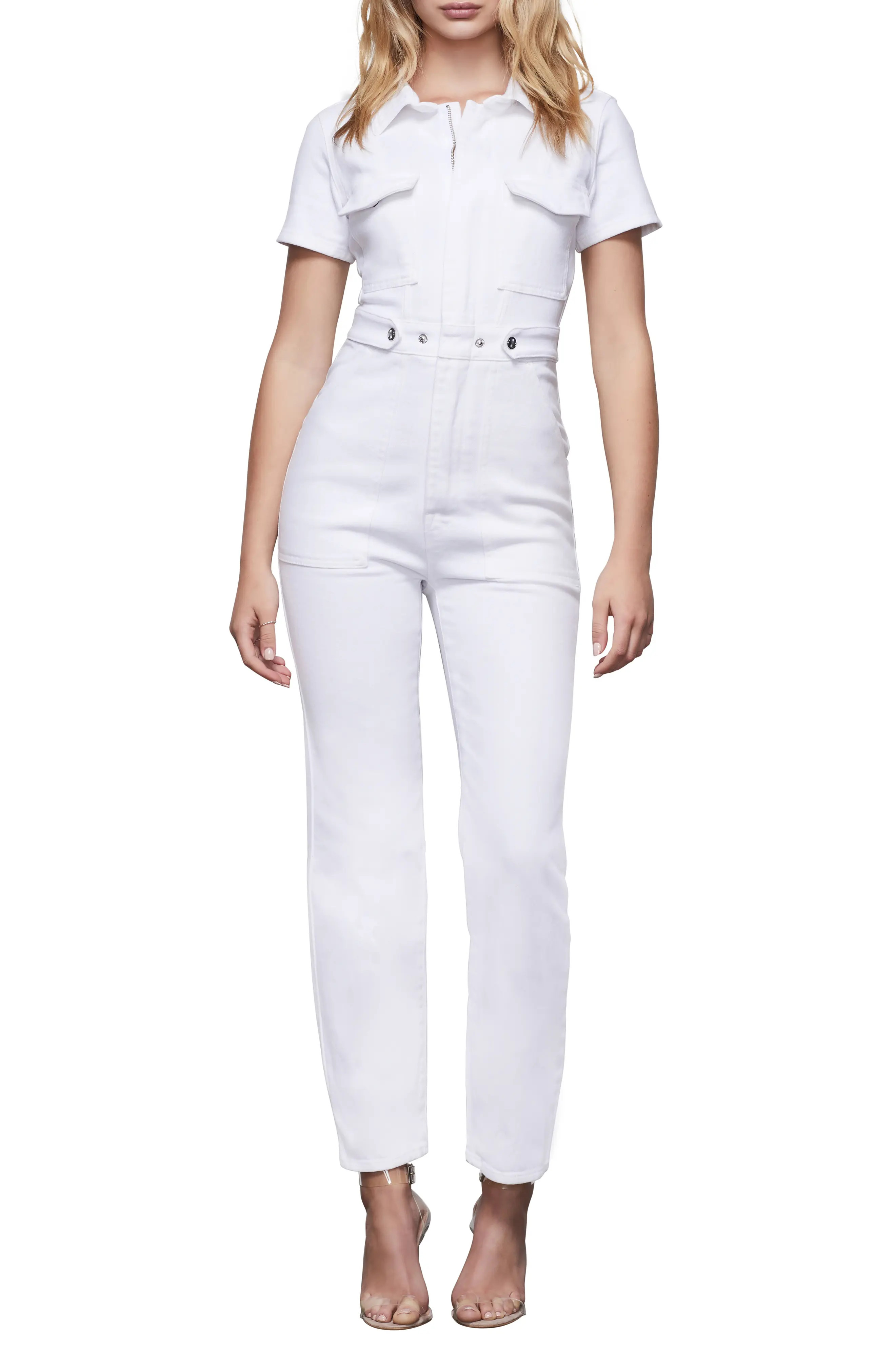 Good American Fit For Success Utility Denim Jumpsuit, Size 1 in White001 at Nordstrom | Nordstrom