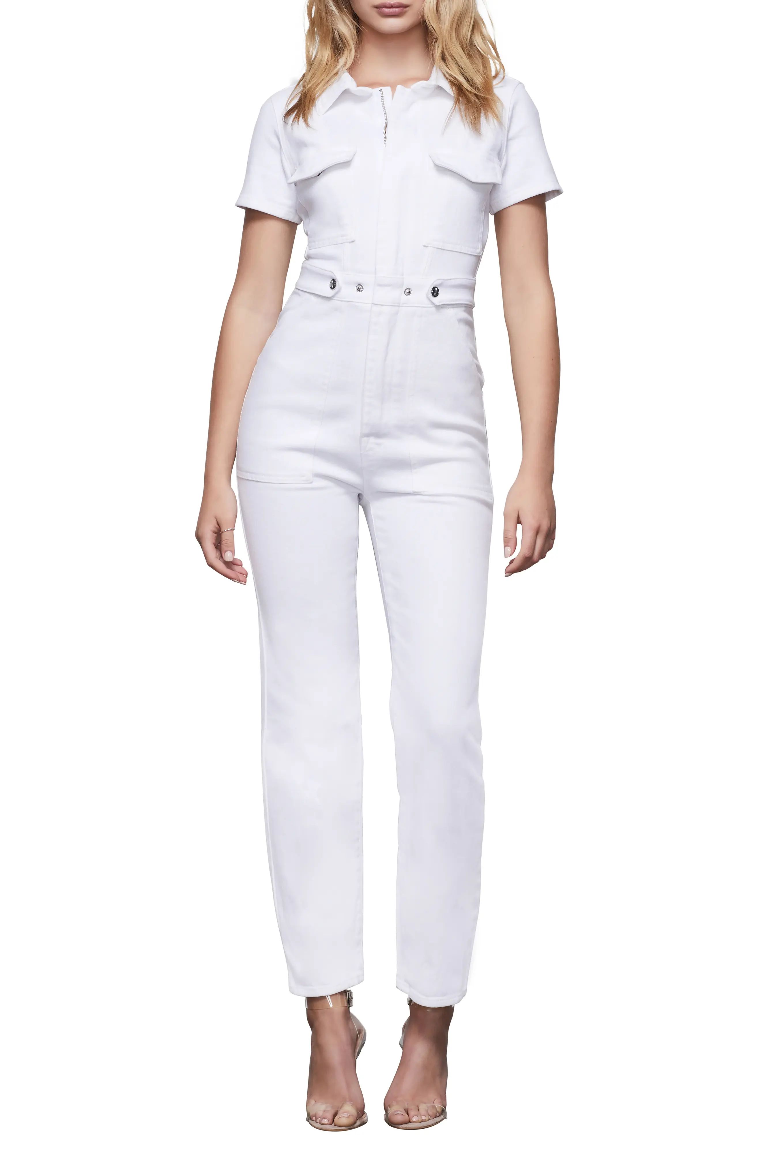 Good American Fit For Success Utility Denim Jumpsuit, Size 1 in White001 at Nordstrom | Nordstrom