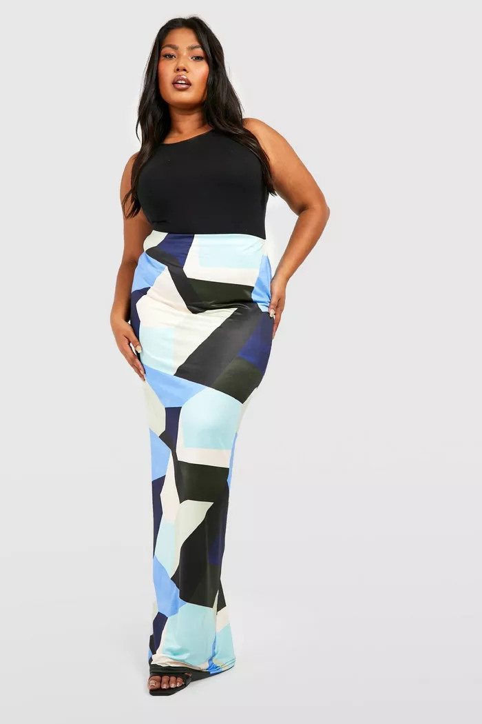 Plus Abstract Slinky Maxi Skirt | Boohoo.com (US & CA)
