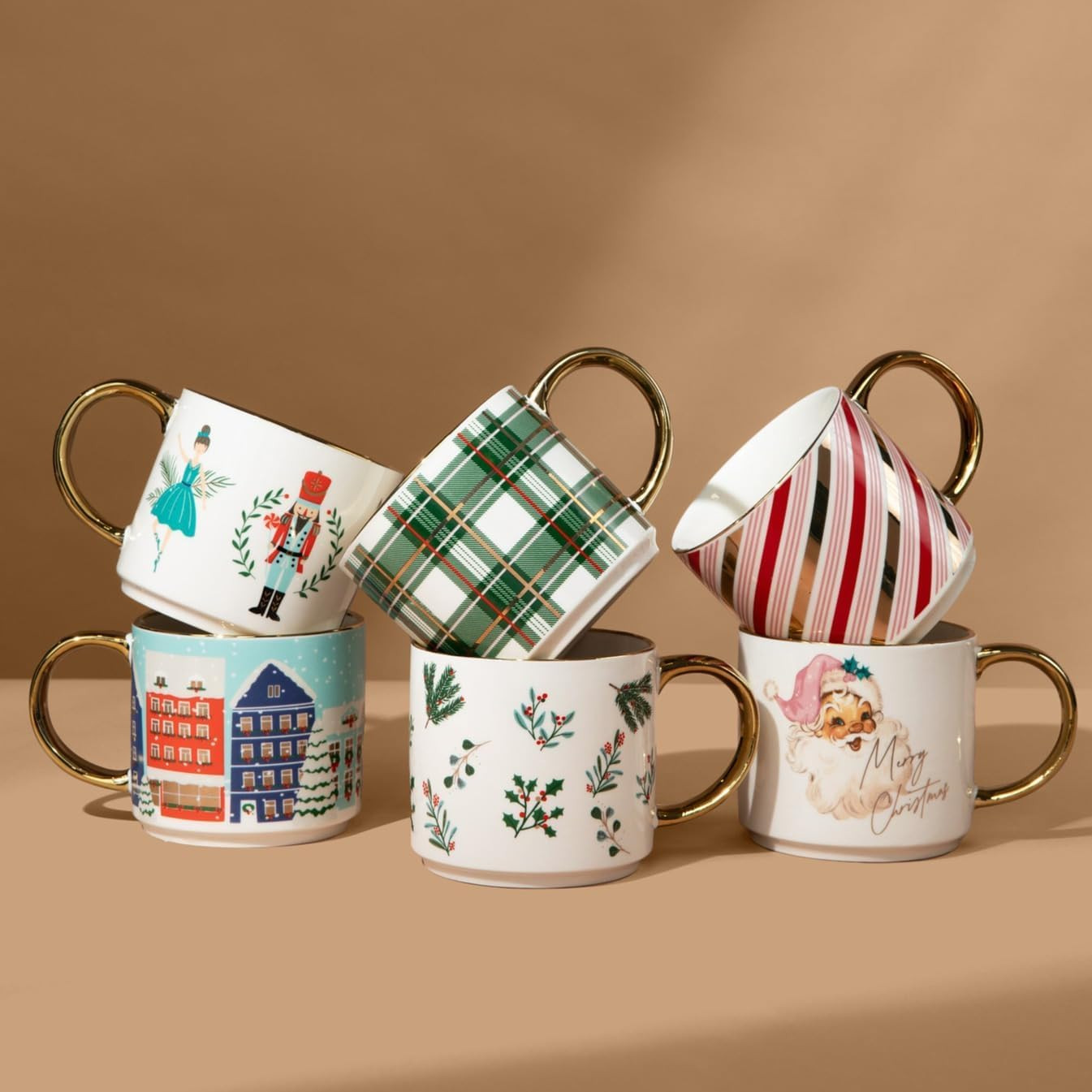 Sweet Water Decor Holiday Greenery Christmas Coffee Mugs - 17 Oz Christmas Mugs with Gold Handle ... | Amazon (US)