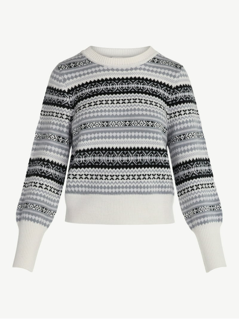 Free Assembly Women's and Women’s Plus Fair Isle Pullover Sweater with Tall Cuffs, Midweight, S... | Walmart (US)