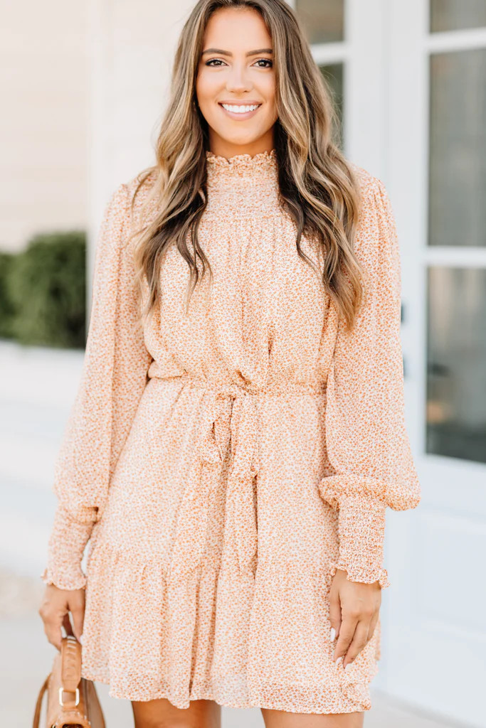 Follow The Fun Coral Orange Ditsy Floral Dress | The Mint Julep Boutique