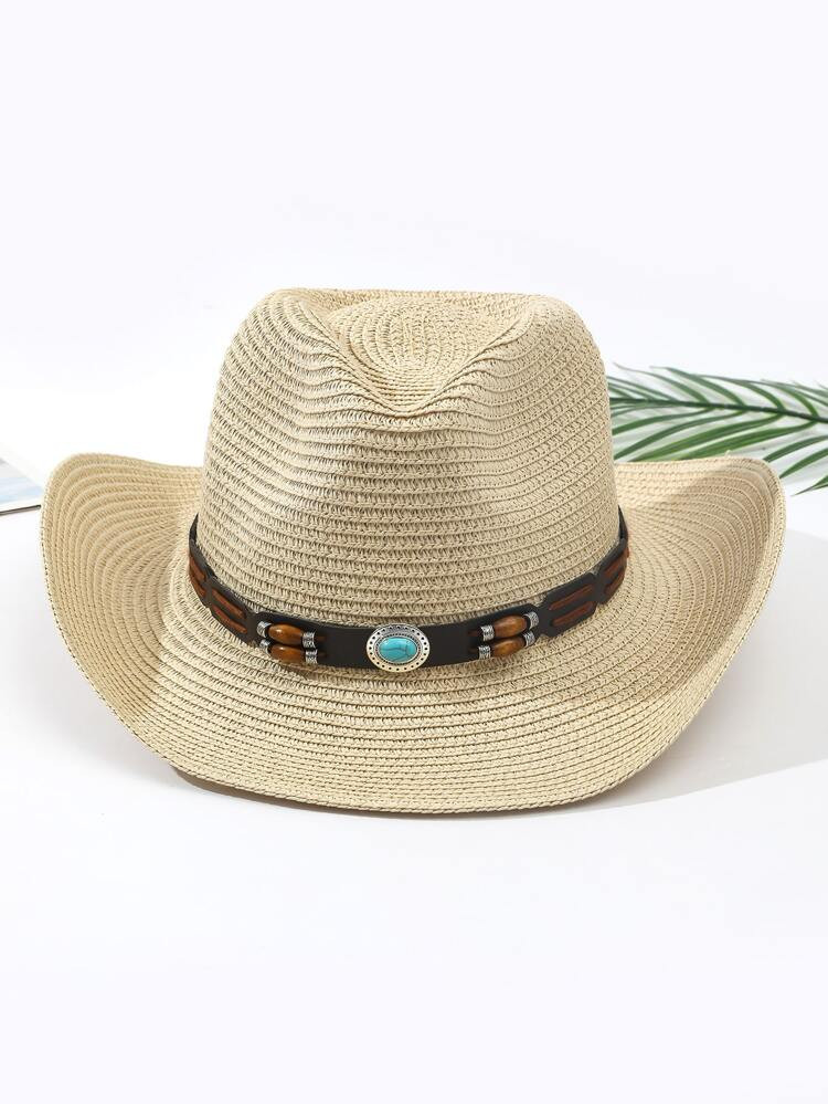 Turquoise Decor Straw Hat | SHEIN