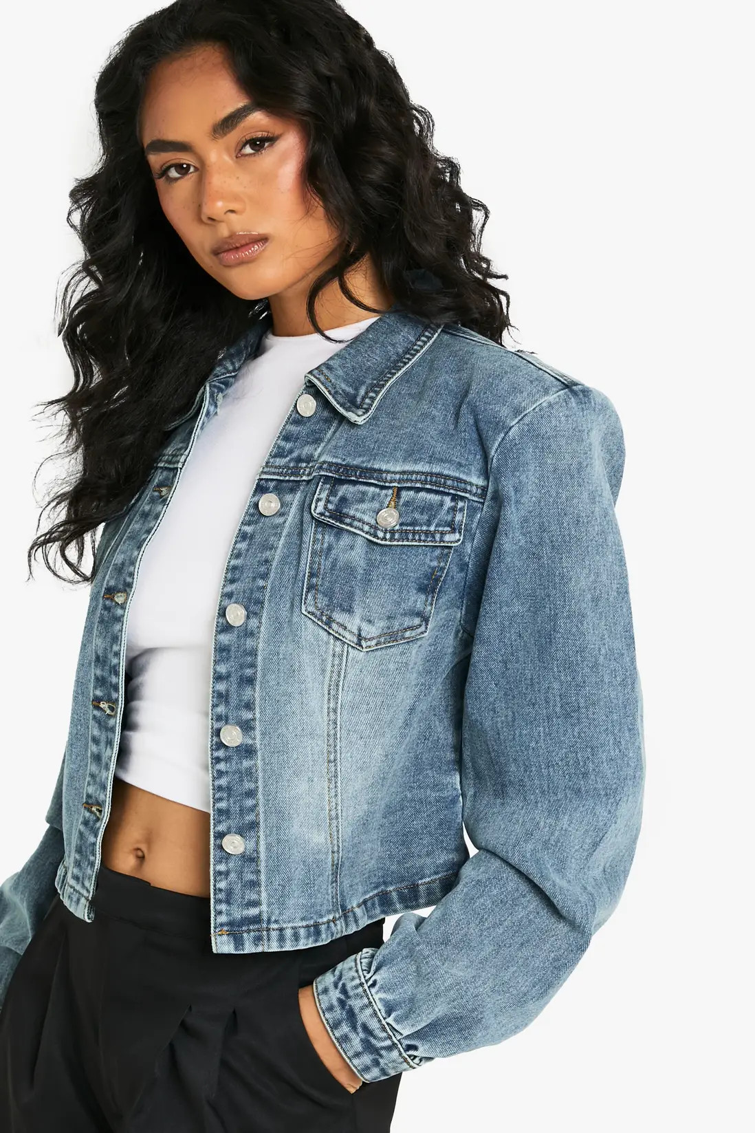 Vintage Blue Shoulder Pad Detail Denim Jacket | Boohoo | Boohoo.com (UK & IE)