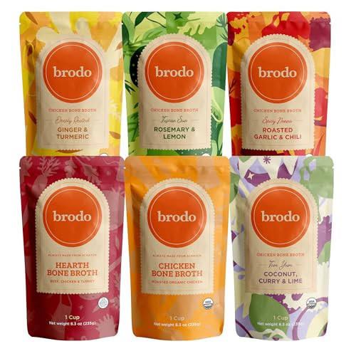 Brodo Broth Variety Pack | 1 Chicken, 1 Hearth, 1 Deeply Rooted, 1 Spicy Nonna, 1 Tom Yum, 1 Tuscan Sun Single Serving Pouches | Not Made From Concentrate, No Preservatives (6x 8.3 oz Pouches) | Amazon (US)