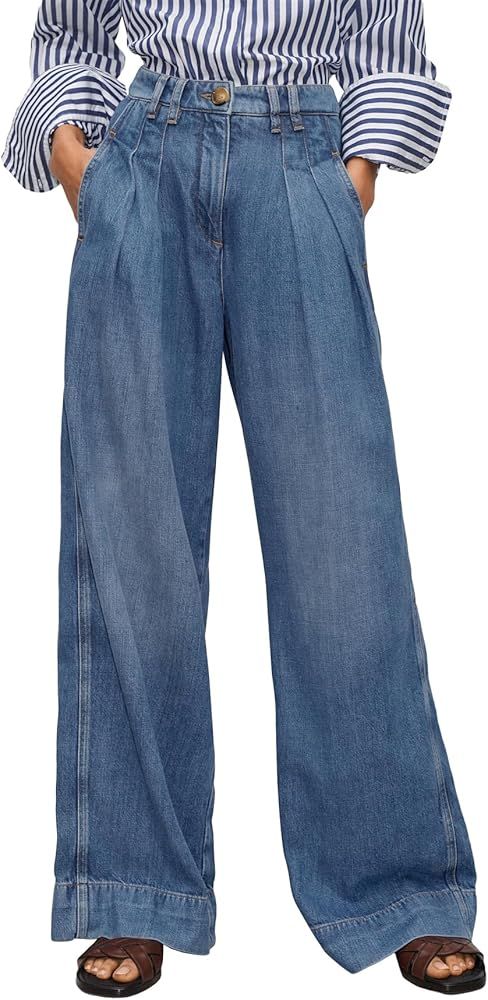 PLNOTME Women High Waisted Wide Leg Jeans Baggy Mom Casual Denim Pants Blue | Amazon (US)