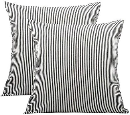 Shamrockers Farmhouse Striped Throw Pillow Cover Decorative Cotton Linen Ticking Stripe Cushion P... | Amazon (US)