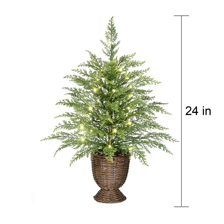 My Texas House 2' Small Pre-Lit Cypress Green Artificial Christmas Tree with 30 Warm White Twinkl... | Walmart (US)