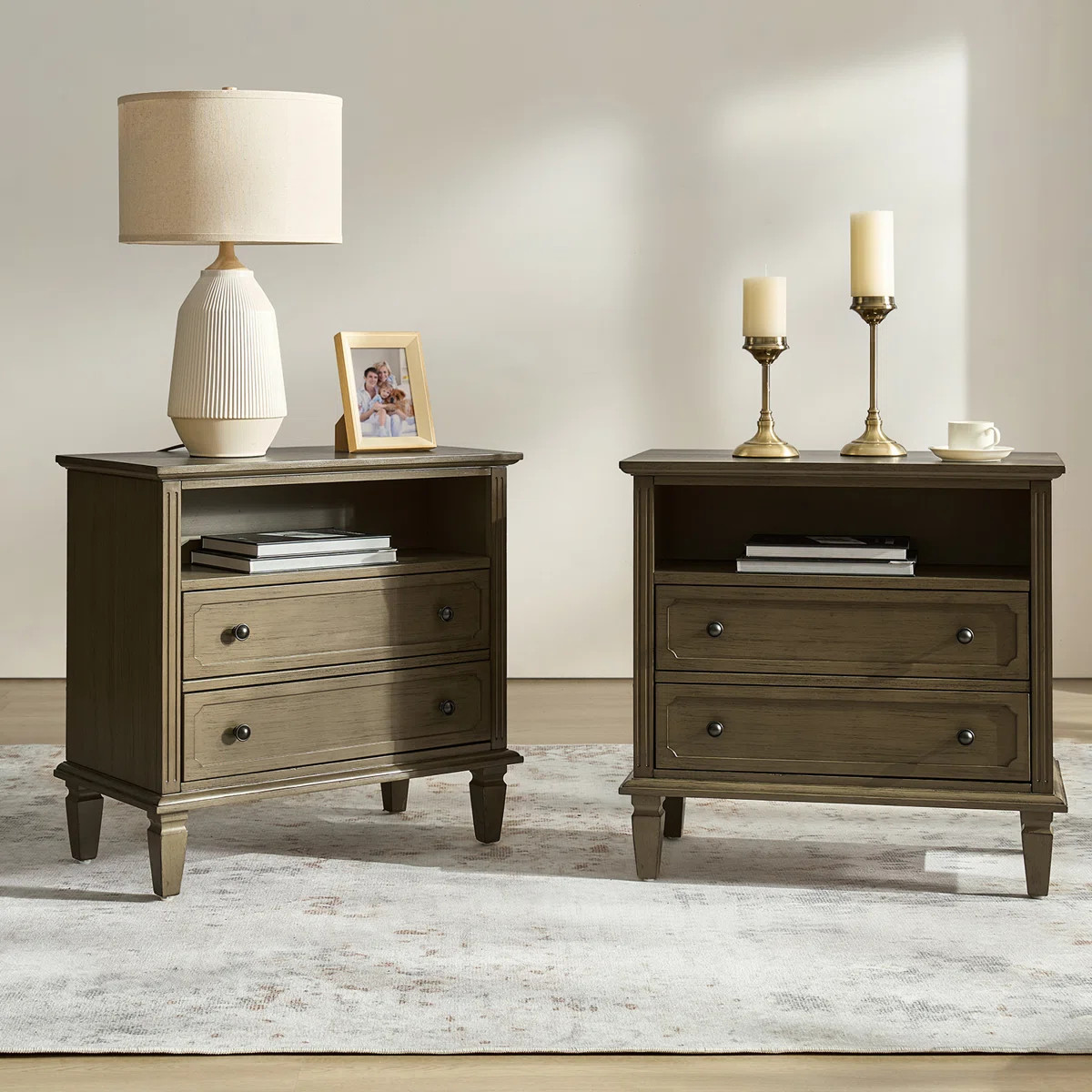 Amberlyn 28.2''W Traditional 2-Drawer Nightstand with Charging Station and Solid Wood Legs and Op... | Wayfair North America