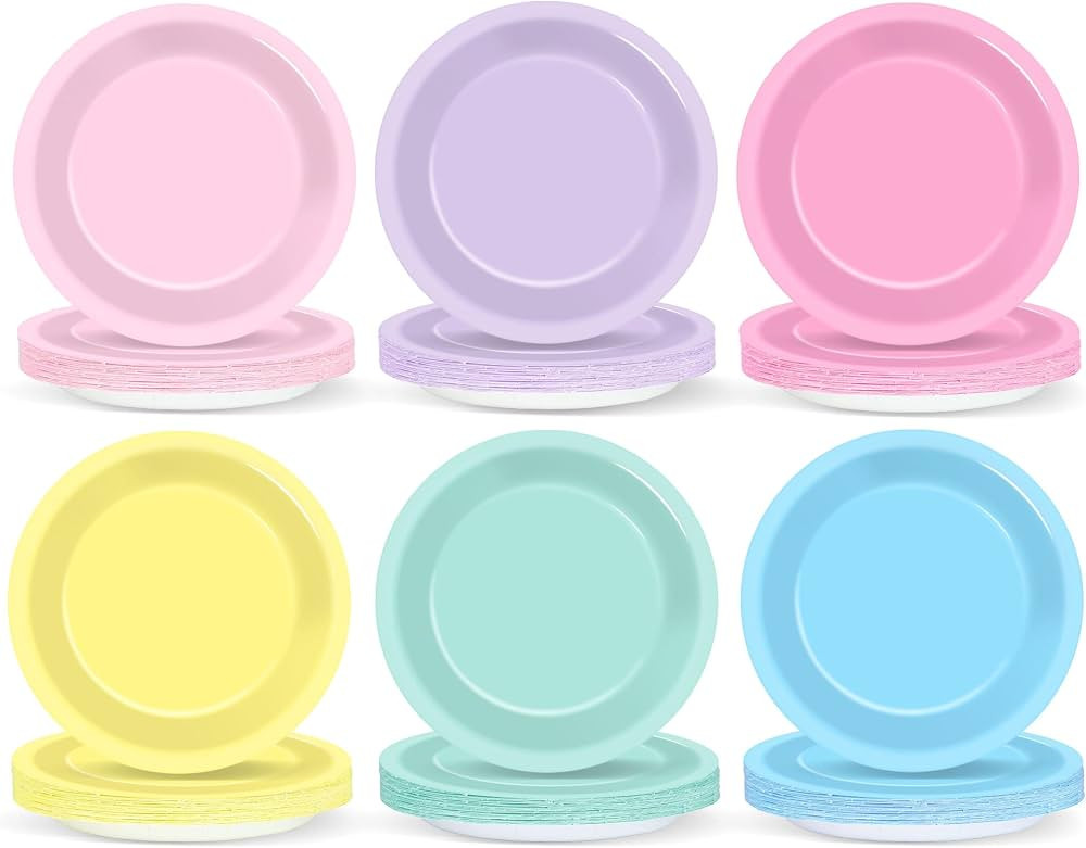 48Pcs Pastel Party Plates Pastel Party Supplies 7" Pastel Paper Plates Disposable Pastel Rainbow ... | Amazon (US)