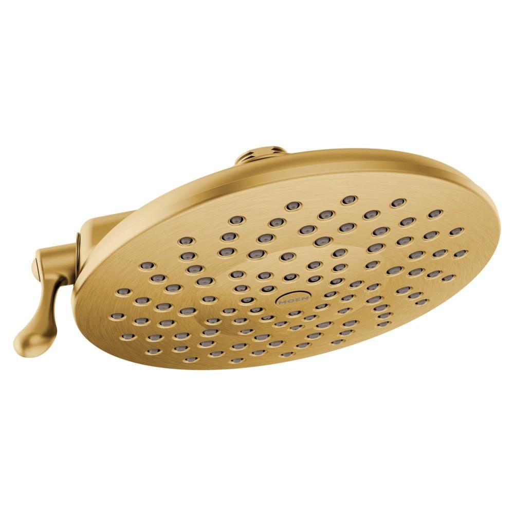 MOEN Velocity 2-Spray 8 in. Single Wall Mount Fixed Adjustable Spray Shower Head in Brushed Gold | The Home Depot