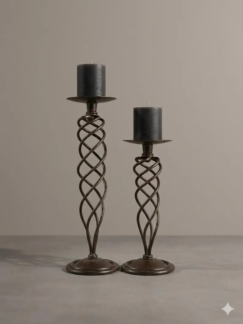 Vintage Wrought Iron Barley Twist Pillar Candle Holders \u2013 Gothic Spanish Revival Tall Stands... | Etsy (Global)