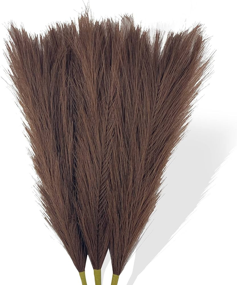 Faux Pampas Grass Small, 17" Dark Brown Artificial Pampas Grass Fluffy 3 Pcs pompous Grass Flower... | Amazon (US)