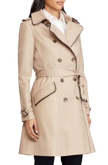 Petite Women's Lauren Ralph Lauren Double Breasted Short Trench Coat, Size X-Small P - Beige | Nordstrom