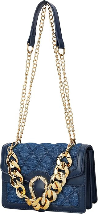 Aiqudou Quilted Crossbody Shoulder Bag for Women - Small Denim Chain Purse Leather Strap Fashion ... | Amazon (US)