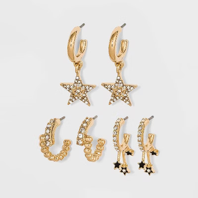 SUGARFIX by BaubleBar Star Charm Huggie Hoop Earring Set 3pc - Gold | Target