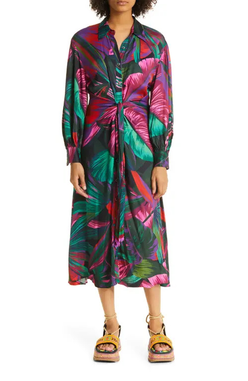 FARM Rio Midnight Leaves Long Sleeve Maxi Dress at Nordstrom, Size Medium | Nordstrom