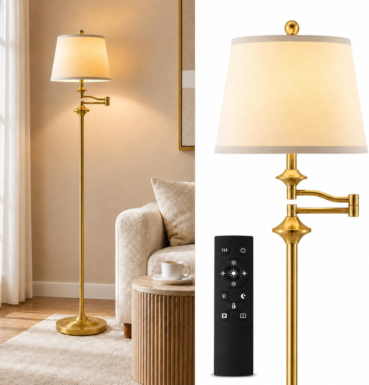 Wio-Mio Vintage Gold Floor Lamp, 350° Adjustable Swing Arm for Living Room | Amazon (US)