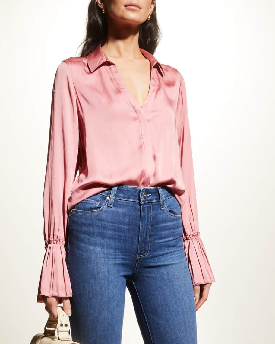 Abriana Satin Flare-Cuff Shirt | Neiman Marcus