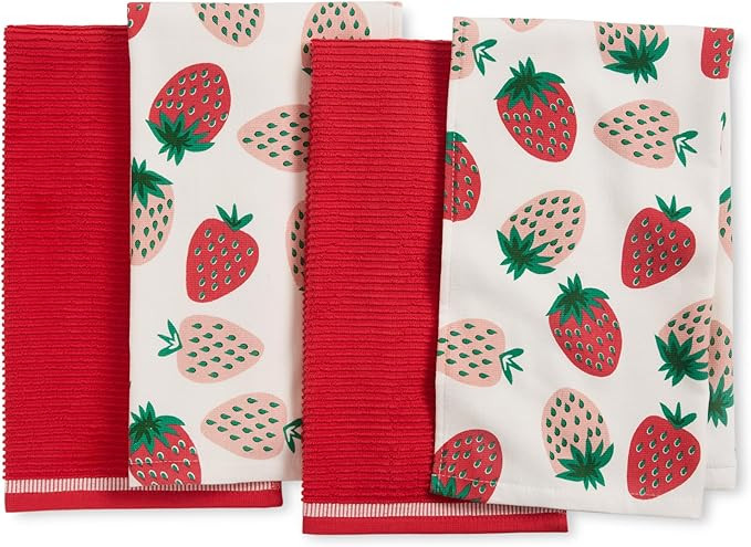 Sur La Table Kitchen Essentials Quirky Strawberries Fruit Kitchen Towel 4-Pack Set, Absorbent 100... | Amazon (US)