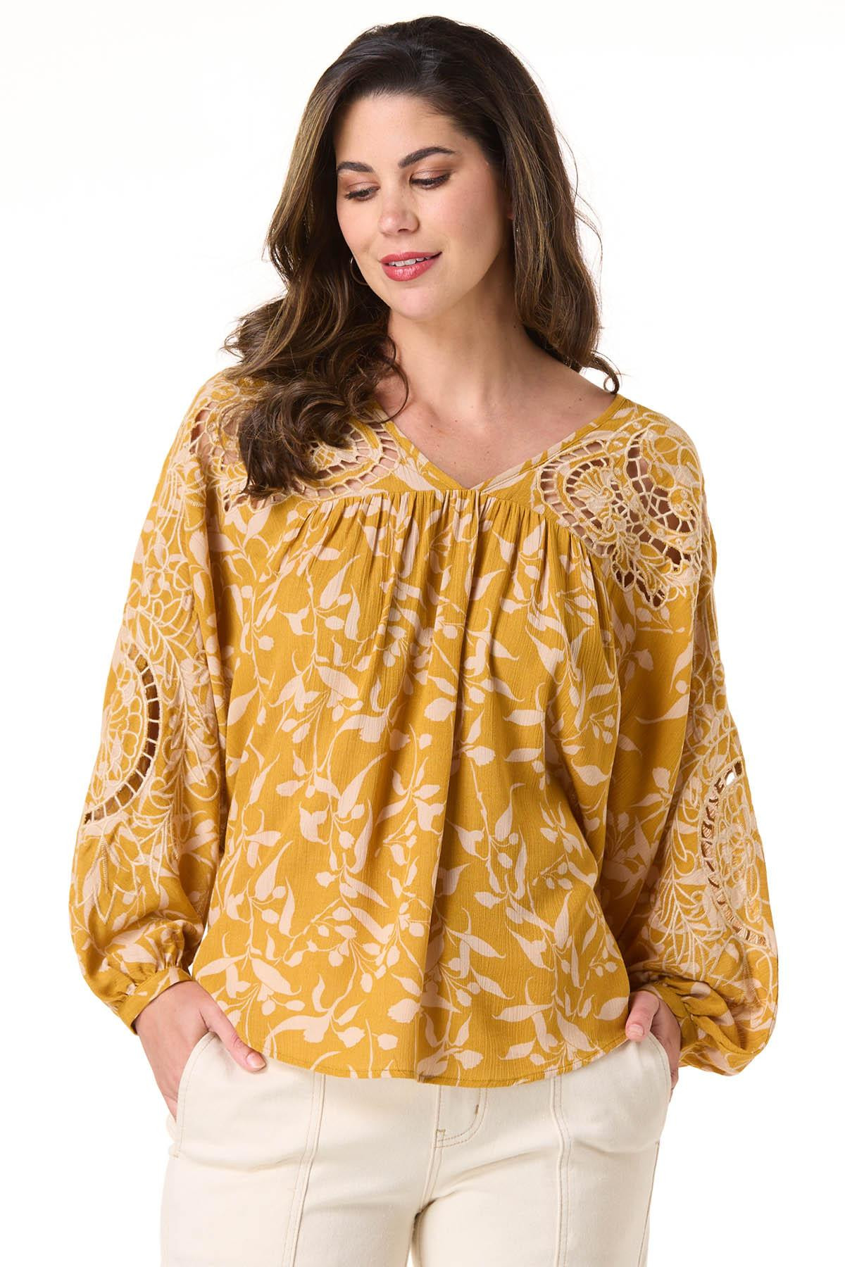 Golden Floral Tie Back Top | Cato Fashions