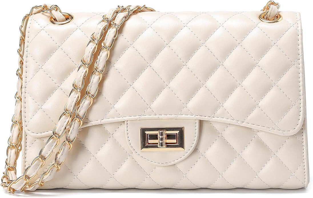 Quilted Leather Crossbody Bags for Women Trendy Ladies Shoulder Purse Satchel HandBag with Chain ... | Amazon (US)