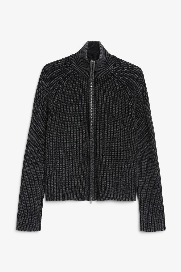 Two-way zip cardigan - Washed black - Ladies | H&M GB | H&M (UK, MY, IN, SG, PH, TW, HK)
