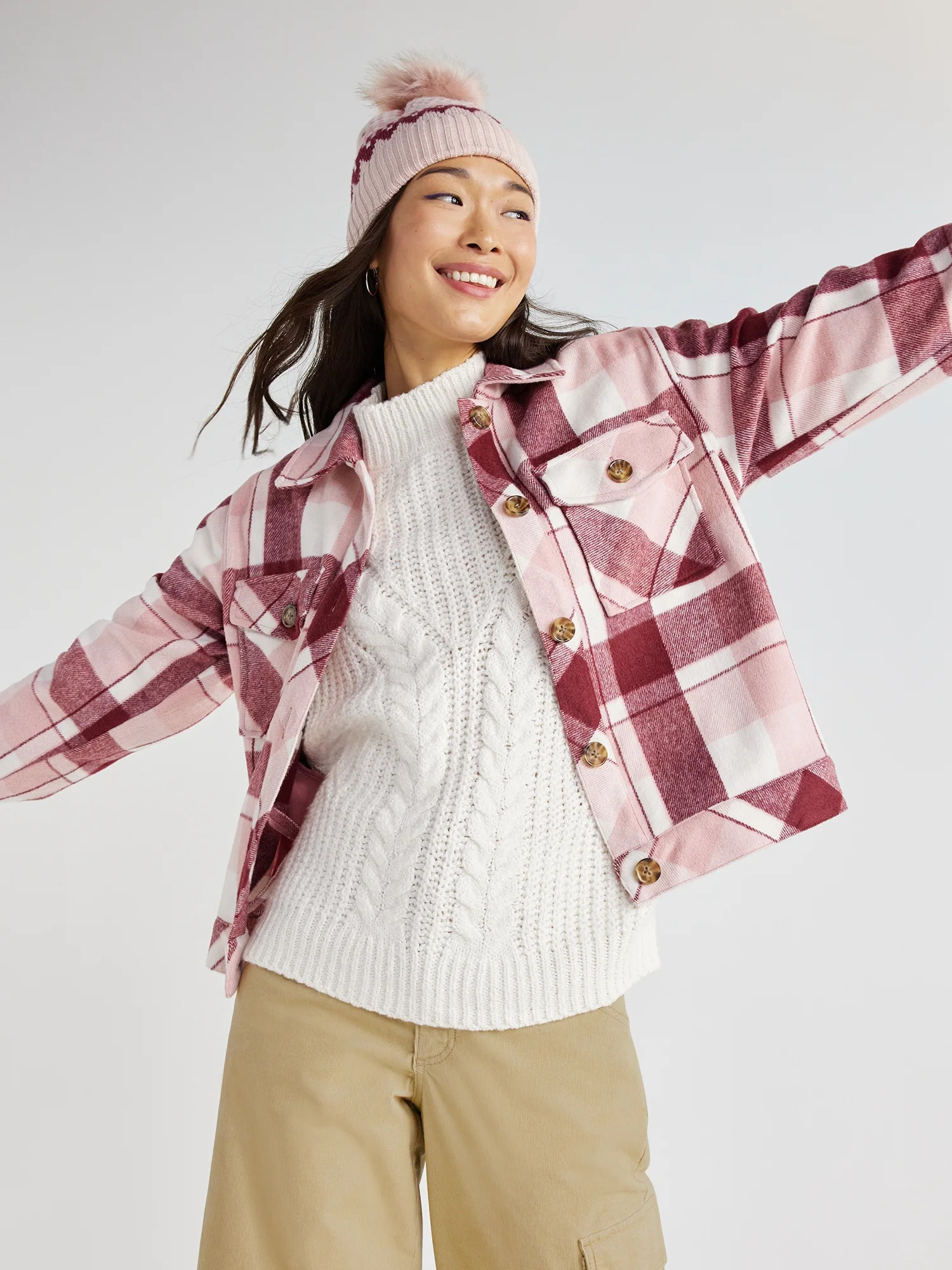 Time and Tru Women’s Plaid Button Down Cropped Shacket, Sizes XS-XXXL - Walmart.com | Walmart (US)